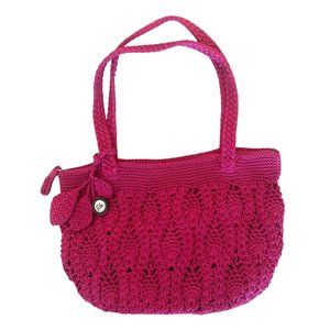 The Sak fuchsia pink crochet shoulder bag with zipper